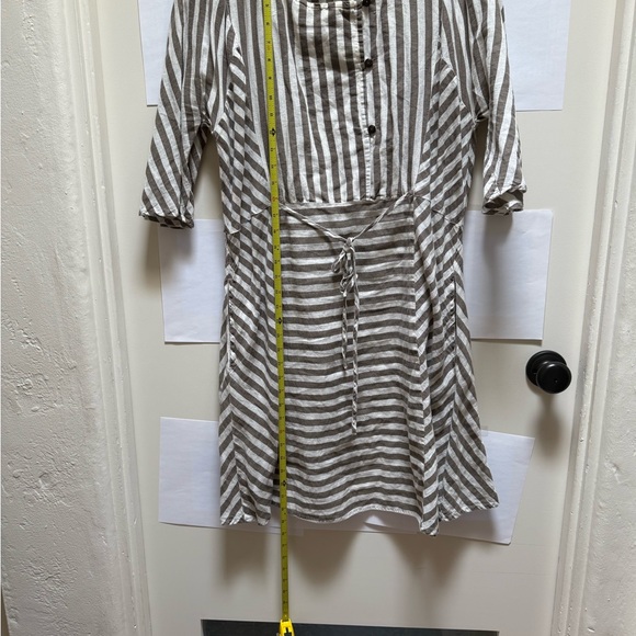 Gudrun Sjoden Oatmeal Gray & Cream Striped Cotton Dress with 3/4 Sleeves. Size L - Picture 6 of 8